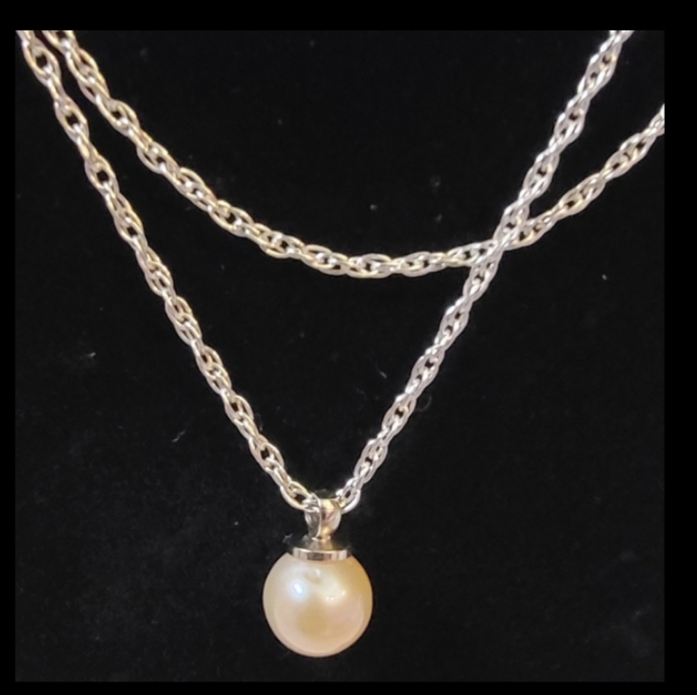 Natural Pearl Silver Necklace.925 Sterling silver lovely Champagne colored pearl